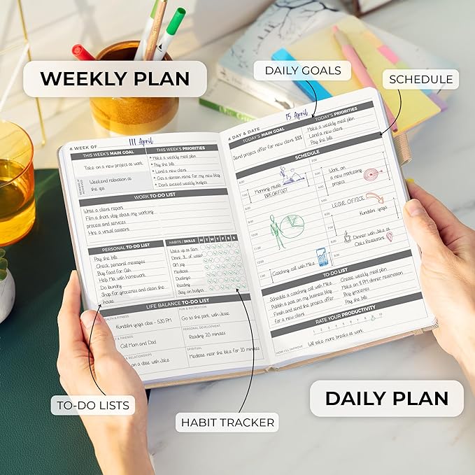 Clever Fox Daily Planner – Undated Planning Notebook with Hourly Schedule & To-Do List – Personal Day Task & Work Organizer, 6 Months (Pearl)