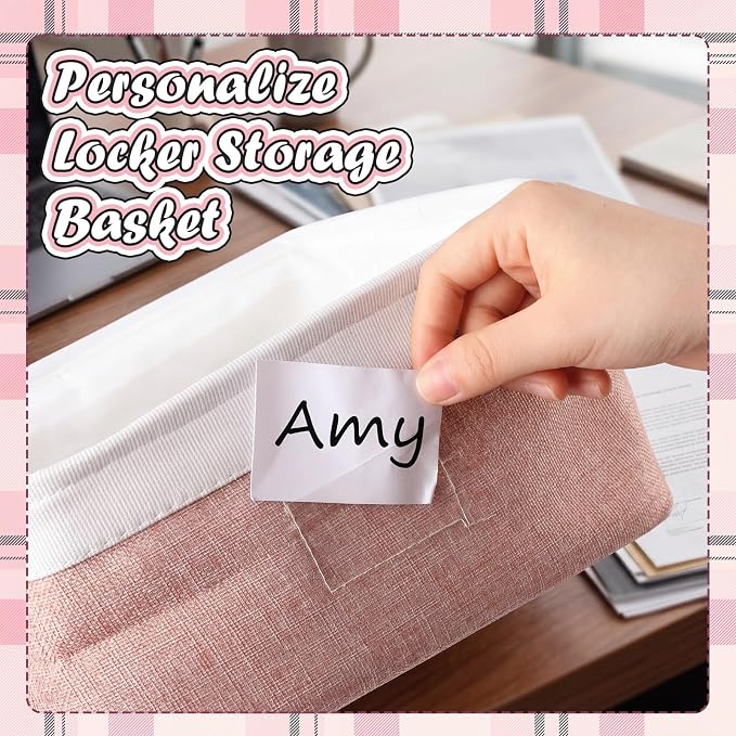 Gerrii 2 Pcs Locker Accessories Kit Pink Locker Organizers Storage Bin with PVC Label Fabric Basket Back to School Essentials Sturdy Cube Storage Bin for Back to School Cabinet Organizer Decor