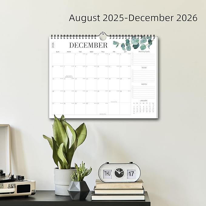 Aesthetic Wall Calendar 2026, 12 Monthly Horizontal Calendar January 2026 to December 2026, 14.5" x 11.5" Modern Wall Hanging Calendar for School, Home, Office for Monthly Organizing & Planning