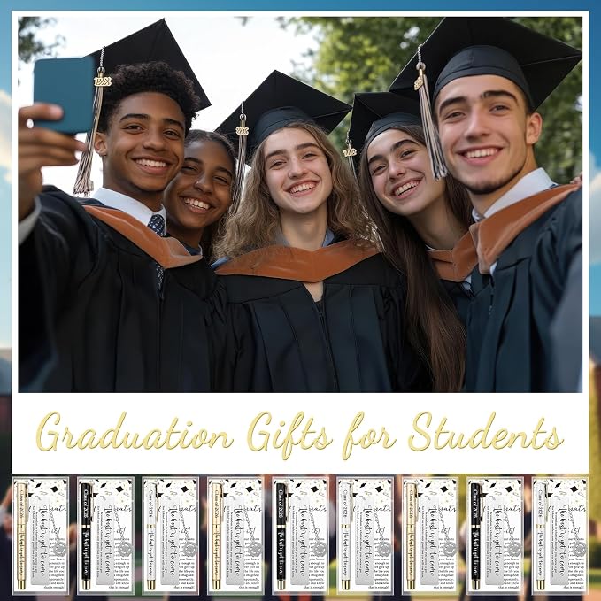 Affrolling 12 Sets Class of 2026 Graduation Gifts Bulk – Graduation Pens, Compass Bookmarks, Cards & Clear Gift Bags, Inspirational Party Favors for Students & Teachers(Black,White,Gold)