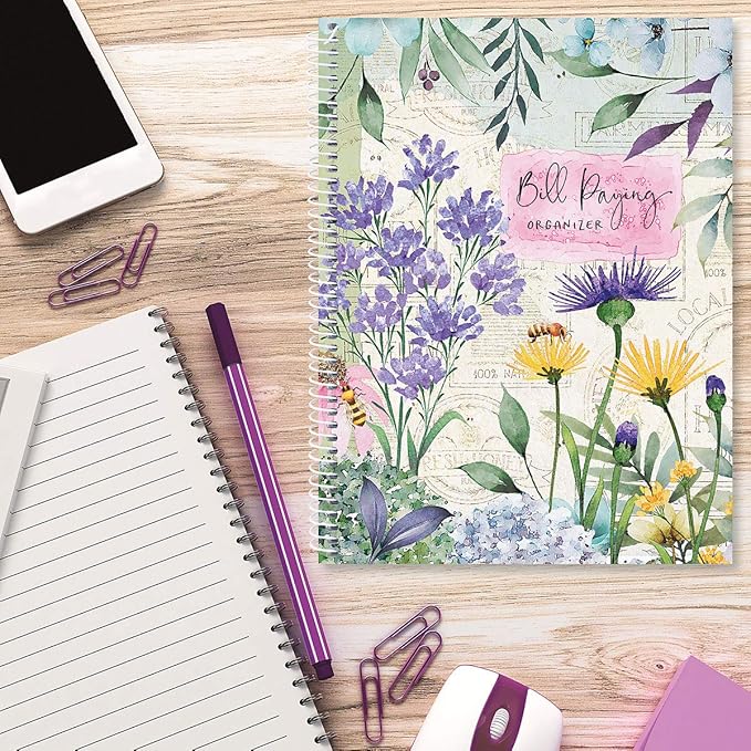 Current Wildflower Sanctuary Bill Paying Organizer Book - 9" x 12” Personal Account Book, Spiral Bound, 14 Storage Pockets, 32 Label Stickers, Monthly Finance & Payment Management Tracker for Home & Office