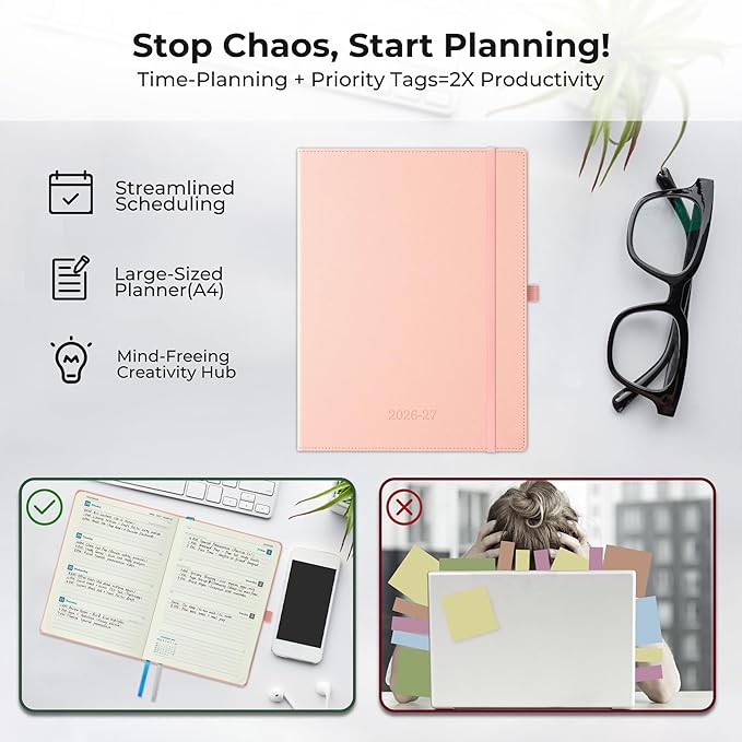 Weekly Monthly 2026-2027 Planner (July 26-Dec 27),11.5"x8.5",18 Months Agenda Plan with Month Tabs & Pocket,Expenses/Note Pages, Academic Calendar with Vegan Leather Cover,Pink