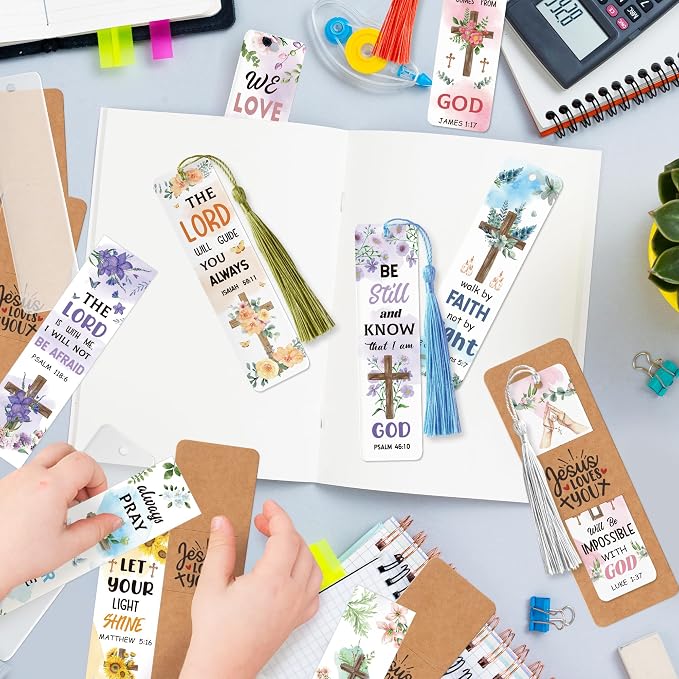 Haooryx Flowers Christian Bible DIY Bookmark - 96Pcs Floral Bible Verse Tassel DIY Bookmark UV DTF Transfer Sticker Blank Transparent Rectangle Acrylic Book Marker Kid DIY Crafts Kit Birthday Gift Tag