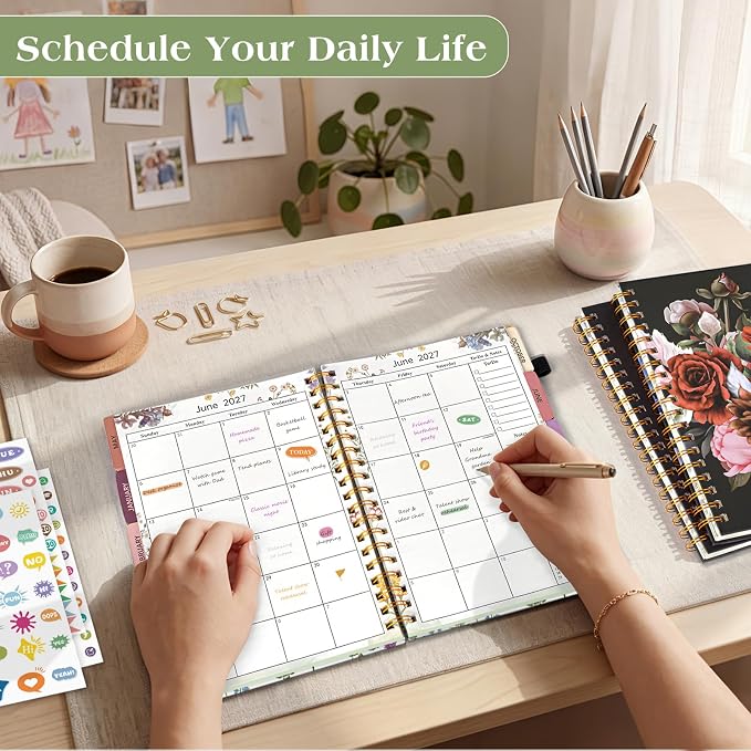 Academic Planner 2026-2027, 18 Months Weekly and Monthly Calendar Planner from July 2026 - December 2027, 7.3" x 10" B5 Large Hardcover Agenda Organizer Book with Tabs, Yearly Daily Planners for School Work Student Teacher, White Spring flower