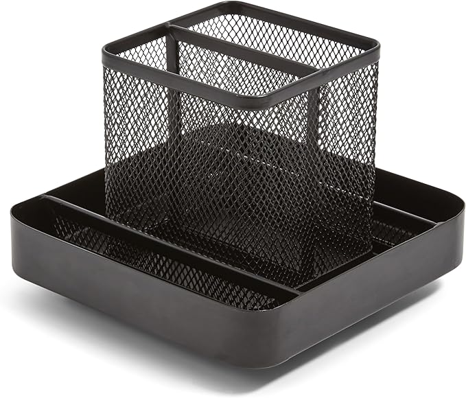 TRU RED Wire Mesh Rotating Desk Organizer, 6‑Compartment – 360‑Degree Desktop Storage for Office Supplies