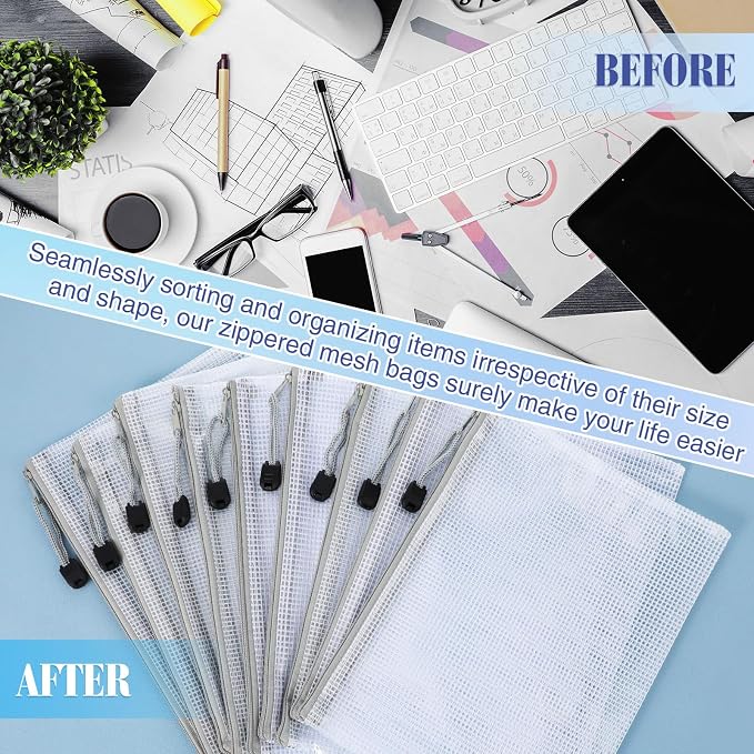 Jetec 32 Pcs Mesh Zipper Bags Toy Storage Bikini Organizer Bag Bolsas Para Guardar Trajes De Bano Waterproof Zipper Reusable Pouch Puzzle Multipurpose for Storage Office(Grey,9 x 7 Inch)