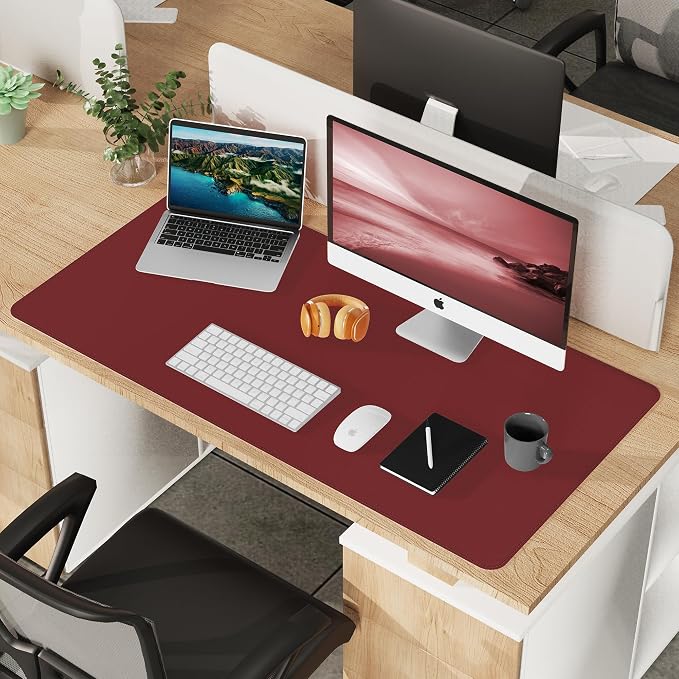 AFIING Cork Desk Mat 47" x 23.6", Dual-Sided Natural Cork & PU Leather Desk Pad, Non-Slip Waterproof Large Mouse Pad for Office, Home & Gaming (Red)
