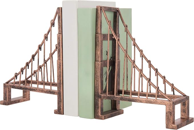 MyGift Decorative Bookends for Heavy Books, Vintage Bronze Metal Suspension Bridge Design Book End Shelf Decor, Architect Book Stopper Holder Stand, Home Office Decor, 1-Pair