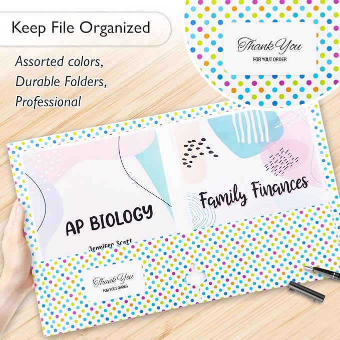 BAZIC Products 2 Pocket Paper Folder, Letter Size Document Organizer for School, Office, Business Use, Polka Dot Design Portfolio Folder for Homework, Reports & Forms, Assorted Colors, 48-Pack
