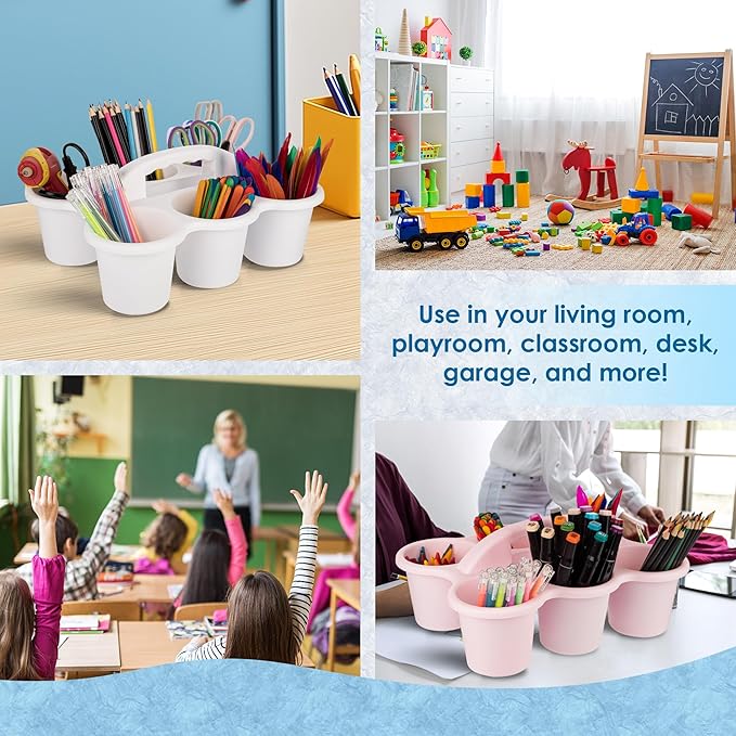 4 Pack Classroom Caddy For School,Kidsroom,Pencil Holder,Plastic Cup Caddy for Drink Delivery (Pastel)
