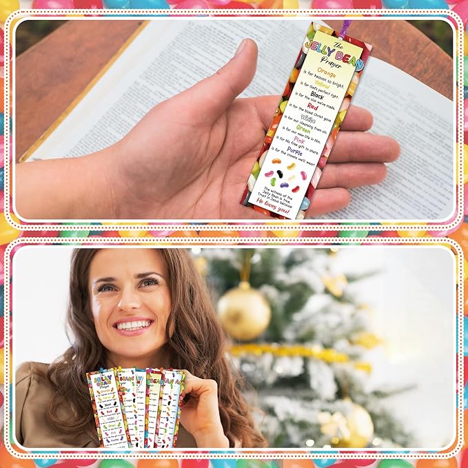 Dispowreath 60 Pcs Jelly Bean Prayer Religious Christian Bookmarks Church Bookmarks Gift for Teens Men Women Church Home Party Favors