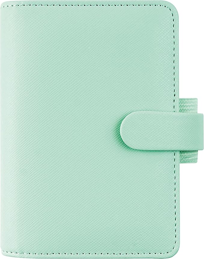 Filofax Saffiano Organizer, Mini Size, Neo Mint - Cross-Grain, Leather-Look, Five Rings, Week-to-View Calendar Diary, Multilingual, 2025 (C028804-25)