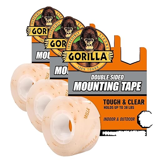 Gorilla Tough & Clear Double Sided Mounting Tape, Clear Tape, 1" x 150" - Weatherproof for Indoor or Outdoor | (Pack of 12)