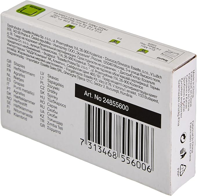 Rapid 24/6mm Standard Staples, for Stapling up to 20 Sheets, Use with Desktop and Electric Staplers, Galvanised Wire, Box of 1000, 24855600