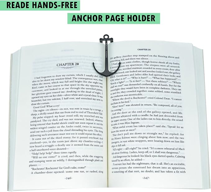 Anchor Page Holder for Hands Free Reading Bookmark Book Opener Reader Gift Metal Portable Music Recipe Book Hardcovers Paperbacks Magazines Clip Accessories, Black