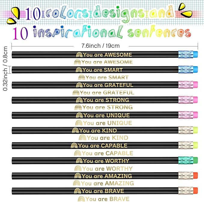 Eersida 40pcs Color Changing Mood Pencils Fun Pencils Bulk for Kids Students Motivational Pencil 2B Assorted Thermochromic Pencil with Eraser (Encouraging)