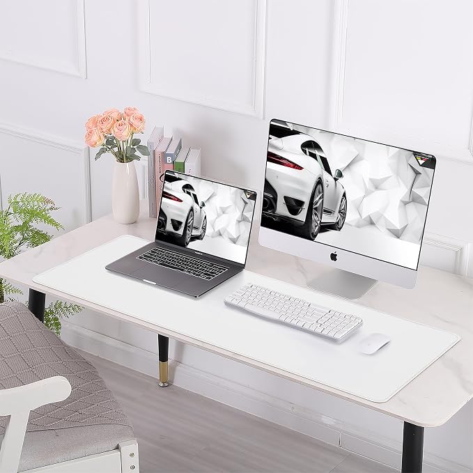 AFIING Cork Desk Mat 55" x 17", Dual-Sided Natural Cork & PU Leather Desk Pad, Non-Slip Waterproof Large Mouse Pad for Office, Home & Gaming (White)