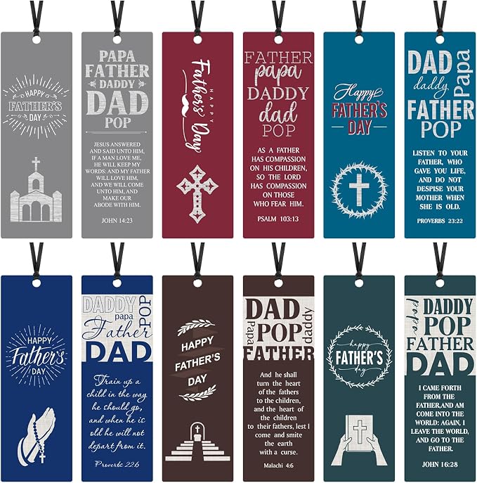 Affrolling 120 Pcs Father's Day Gifts Bulk Christian Bible Bookmarks for Men Religious Scripture Bookmarks for Dad Papa Grandpa Book Lovers Church Event Favors