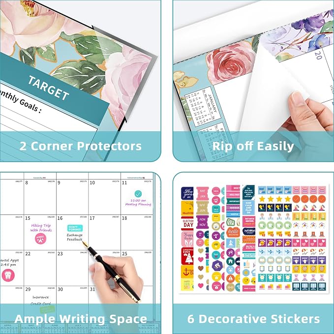 Ospelelf Calendar 2026-2027 Large Desk Calendar 2026 Monthly Desktop Calendar 22'' x 17'', 18 Month Family Office Calendar with Plastic Cover, Use July 2026 - Dec 2027, Watercolor Floral