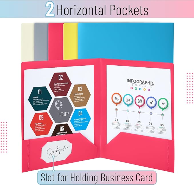Mr. Pen- Plastic Folders with Pockets, 5 pcs, Aesthetic File Folder with Business Card Slot, 2-Pocket Folder, Back to School, Office, Filing Supplies