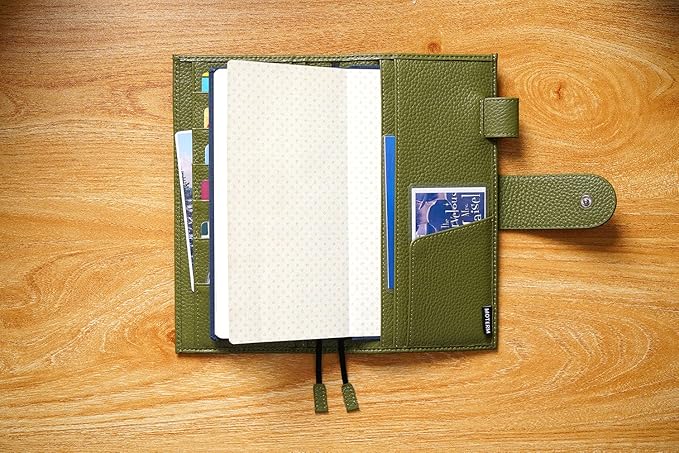Moterm Leather Cover for Hobonichi Weeks - Fits Hobonichi Weeks/Weeks Mega, with Back Pocket (Pebbled-Olive)