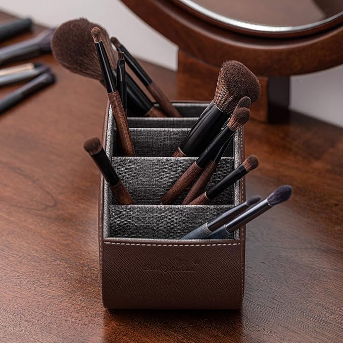 BONNY DODO Remote Control Holders Organizer Box with 5 Compartment PU Leather Multi-functional Office Desk Storage Caddy Store (Brown)
