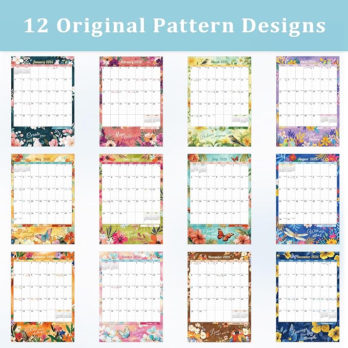 Ospelelf Wall Calendar 2026-2027 with Storage Pocket Monthly Large Planner Pad 17" X 12" with Protective Cover and Sticker for Family Fridge Office Teacher Student January 2026 to June 2027 Retro
