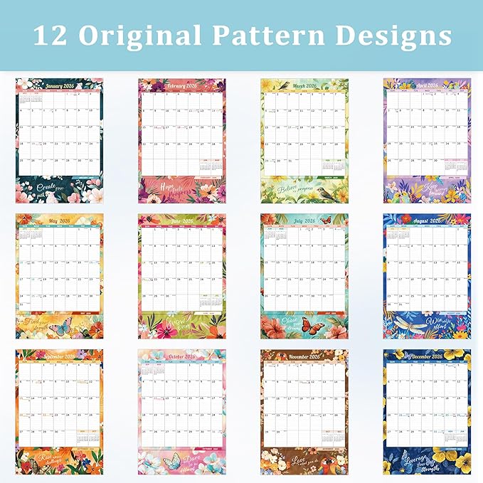 Ospelelf Wall Calendar 2026-2027 with Storage Pocket Monthly Large Planner Pad 17" X 22" with Protective Cover and Stickers for Family Fridge Office Teacher Student January 2026 to June 2027 Retro