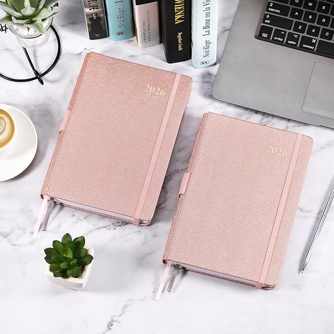 2026 Appointment Book & Planner - Jan. 2026 - Dec. 2026, Daily Hourly Planner 2026, 5.75" X 8.25", 60-Minute Interval, Faux Soft Leather Cover, Premium Paper with Pen Holder, Inner Pocket - Rose Gold