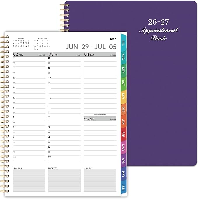 2026-2027 Weekly Appointment Book/Planner - Daily Hourly Planner 2026-2027, JUL 2026 - JUN 2027, 9" x 11" Appointment Book, Monthly Tabs, Hourly Interval, Thick Paper