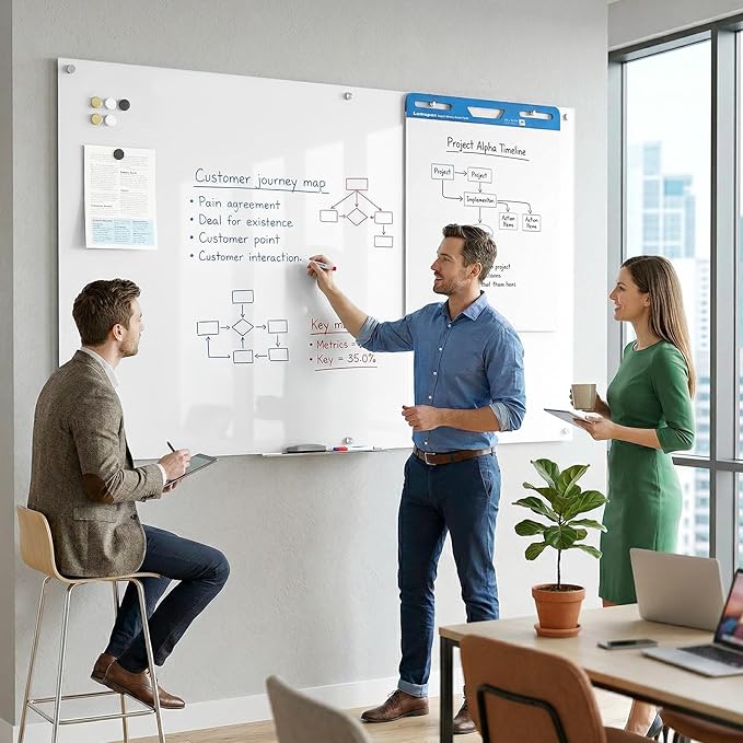 Large Glass Whiteboard, Enhanced Magnetism Glass Dry Erase Board for Wall, 72" x 48" Magnetic Pure White Tempered Glass Board, 6' x 4' Big White Board for Home, Office, School