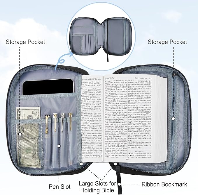 Bible Cover Case for Women, Quilted Bible Cover Bag with Handle for Girls, Bible Carrying Case Study Supplies Accessories for Women