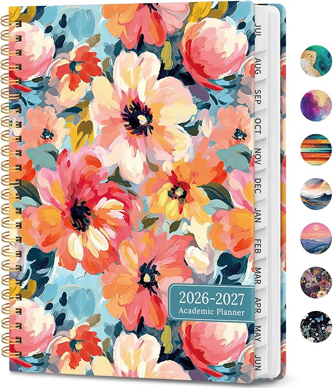Academic Planner 2026-2027, Weekly and Monthly Calendar Book, July 2026 – June 2027, Hardcover Planner with Tabs, Perfect for Teachers, Students, Women & Men, A4 (8.5" x 11") - Pastel Garden