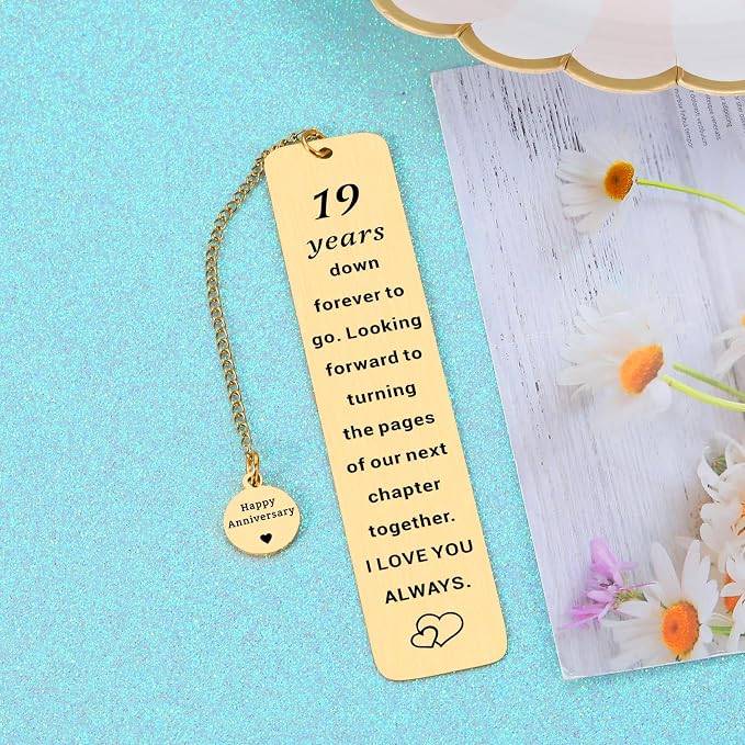 19 Years 19th Anniversary Bronze Gifts for Him Her Men Women Couple 19th Bronze Anniversary Wedding Gifts for Her Wife Girlfriend Husband Aniversario Gold Bookmark Christmas Valentine Gift for Women