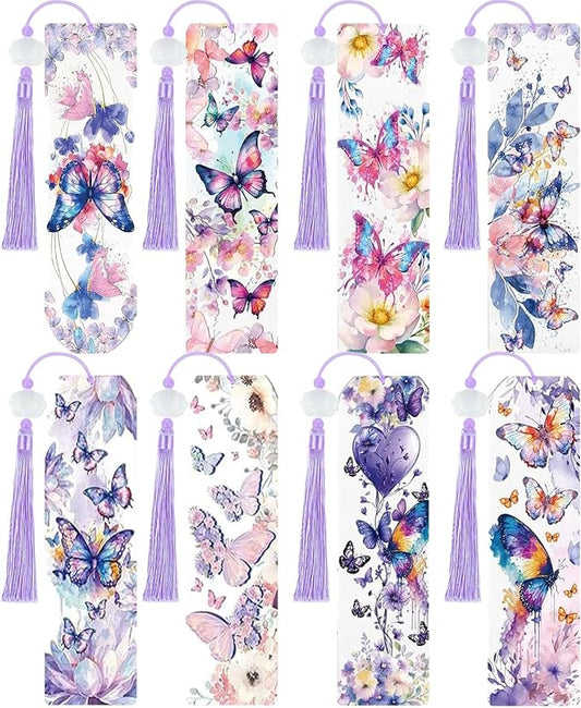 8PCS Diamond Painting Art Bookmarks,Cute Acrylic Bookmarks Crafts Kits Gifts with Pendants for Adult Women Book Lovers (Butterfly)
