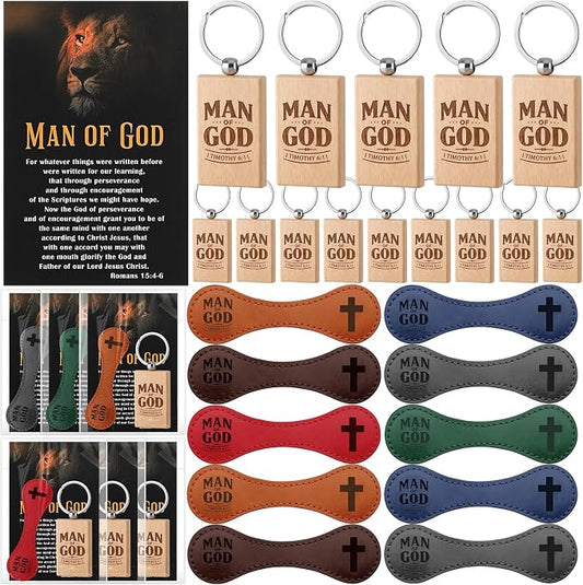 AmazingSpark 18 Sets Man of God Christian Gifts for Father's Day, Church Keychains Religious Magnetic Bookmarkers with Bible Verse Card Happy Father's Day Gifts for Father Priest Ministry (Elegant)