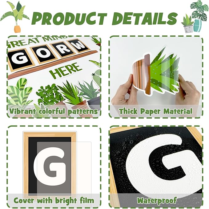 Spring Potted Plant Bulletin Board Set, Greenery Classroom Bulletin Board Decorations Motivational Plant Cutouts March April Home Library Window Wall Party Decor for Teacher(Great Minds Grow Here)