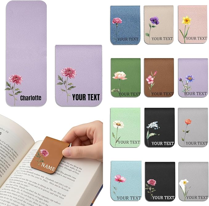 Personalized Magnetic Bookmark with Name, Custom Leather Bookmark for Readers, Customized Bookmark Gifts for Book Lovers, Birthday, Christmas, Women, Book Accessory (Birth Flower)
