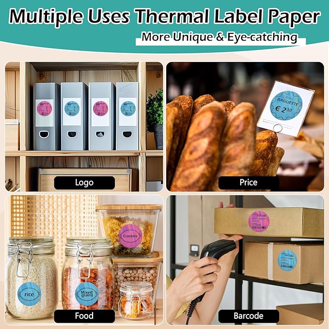 2 Rolls Holographic Thermal Labels 1.96" Pink& Blue Circle Custom Sticker for Phomemo M110/M220/M120/M200 Label Maker Printer Waterproof Address Label Paper for DIY,Logo,Price,Barcode