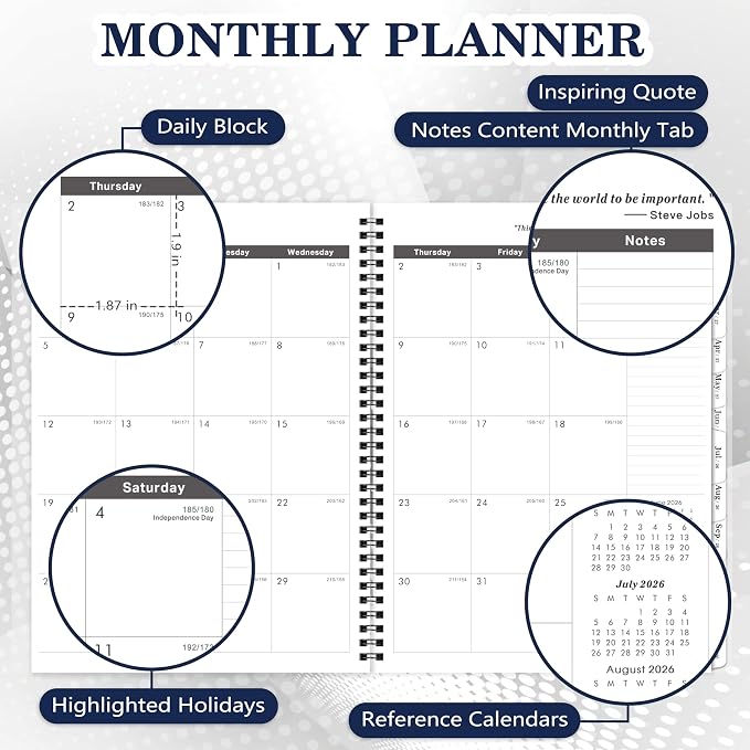 2026-2031 Monthly Planner/Calendar - Jul 2026 - Jun 2031, 5 Year Planner with Tabs & Celebrity Quotes, 9" x 11", 60 Monthly Calendar 2026-2031, Two-Side Pocket, Suitable for Long-Term Planning - Blue