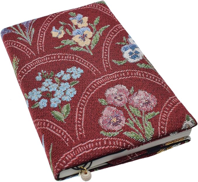 BLBMH 6x9 Bible Book Cover for Women, Non-Stretch Fabric Protector for Paperback, Soft Cloth Sleeve with Bookmark for Journals Notebooks | Privacy Reading Gift - WD Flower Red