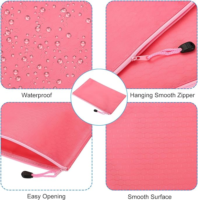 PATIKIL Waterproof Zipper File Bags, 3 Pack A5 Document Holders Pencil Pouch for Office, Pink