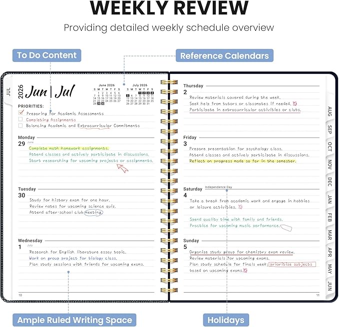 Planner 2026-2027, Monthly and Weekly Academic Planner July 2026 - June 2027, Hardcover Student Teacher Planning Agenda Calendar Book with Tabs, Perfect for Office School Supplies, A5 (6.3" x 8.5") - Garden of Whimsy