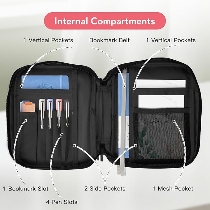 Bible Cover with Durable Handle, Carrying Book Case Church Bag Bible, Protective with Zippered Pocket, Bible Study Accessories Supplies, Gift for Mother Lady Women Men(PU Black)