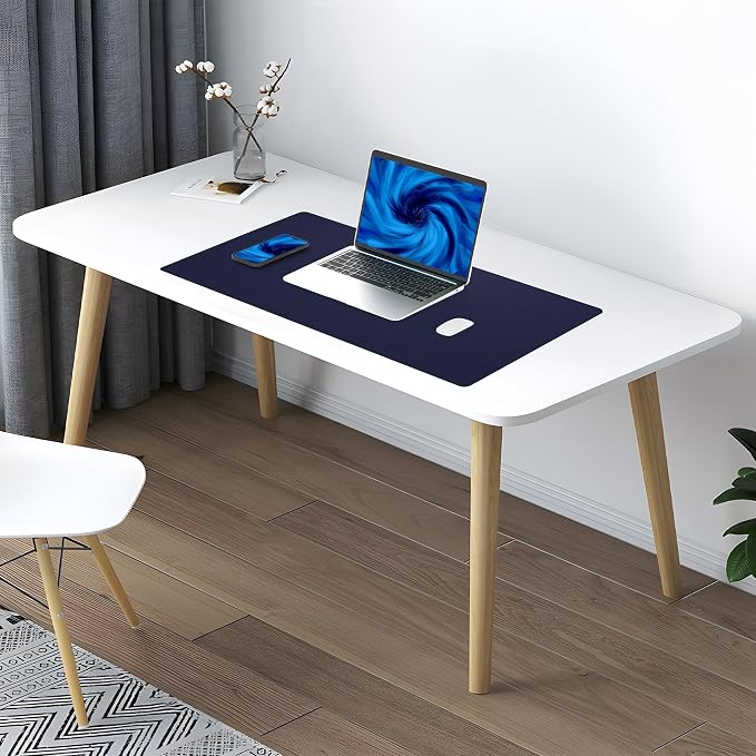 AFIING Cork Desk Mat 23.6 x 13.7, Dual-Sided Cork & PU Leather Desk Pad, Waterproof Non-Slip Desk Protector for Home Office, Study Desk & Minimalist Workspace Blue