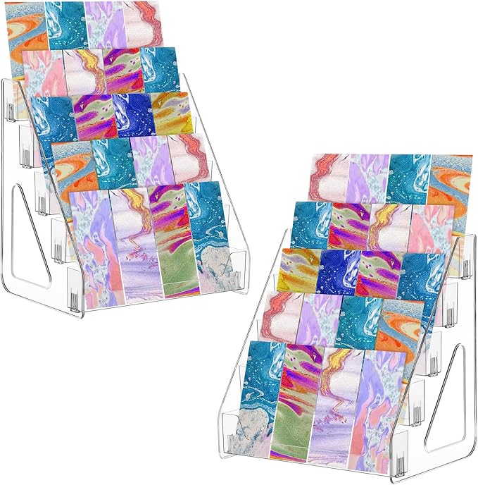 2 Pack 5 Tier Acrylic Bookmark Display Stand for 2. 2'' Bookmark, Portable Sticker Holder Greeting Card Display for Business Vendor, Retail Store Shop