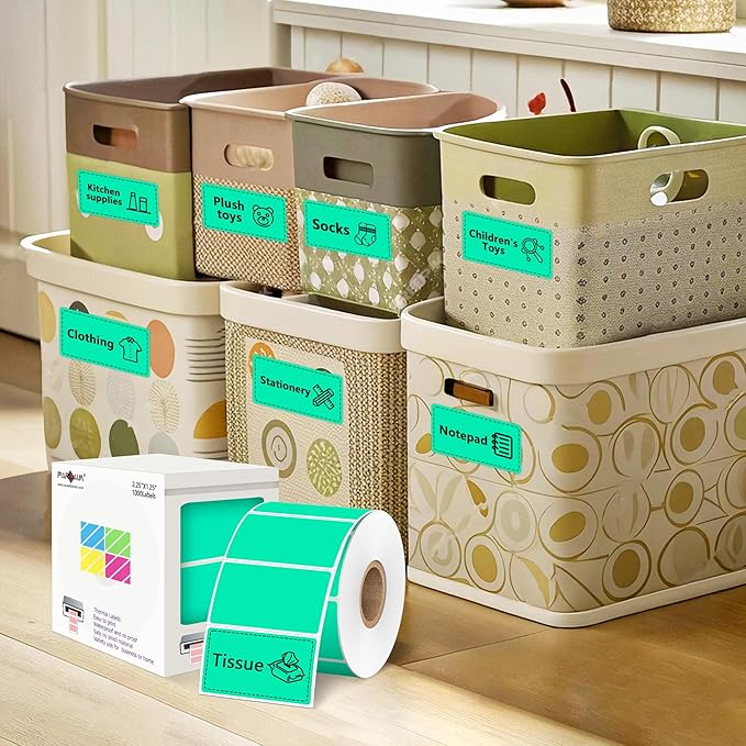 PARLAIM 2.25x1.25 Thermal Labels,1000 Labels Rectangular Direct Thermal Stickers Labels Roll Compatible Thermal Printer, Mailing Labels, Shipping Labels Self-Adhesive Direct Thermal Labels (Aqua)