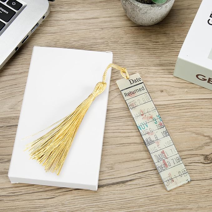 Bookmark for Book Lovers, Vintage Library Due Date Card Bookmarks Set, 4pcs Creative Acrylic Bookmarks for Men Women Book Lovers, Book Accessories Gift for Birthday, Teachers Appreciation