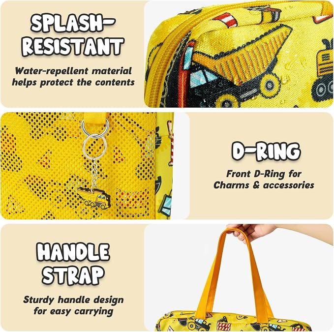 WAWSAM Truck Kids Mesh Zipper Pouch, File Organizer Folders with Pocket | 13.78" x 11.42" Waterproof File Folder for Boys with Handle, Document Organizer for School, Books, Travel, Home Storage