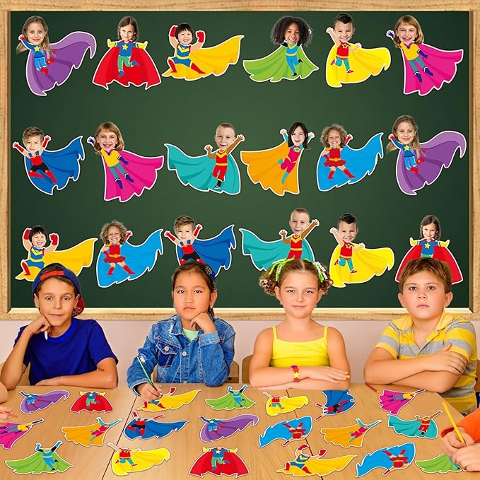 160Pcs Hero Theme Cutouts Back to School Bulletin Board Decorations Super Party Paper Cut-Outs Hero Themed Classroom Decor for Boy Girl DIY Craft Photo Wall Kindergarten Preschool Party Favor Supplies